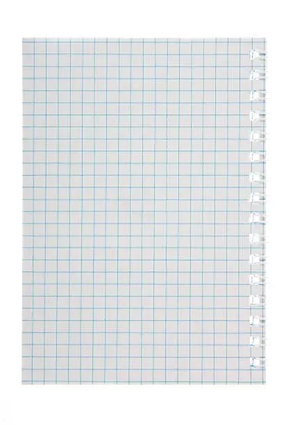 Notepad, sheet in a cage on a white background