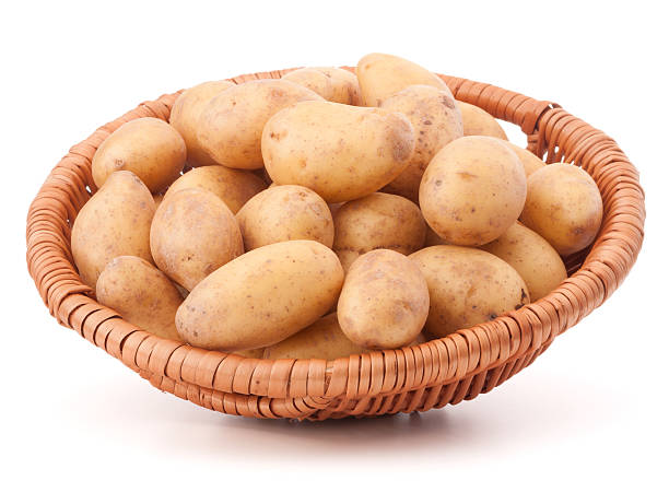 istock Potato tuber  in wicker basket isolated on white background 510060620