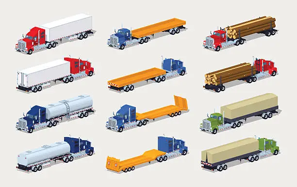 Vector illustration of Collection of heavy trucks with semitrailers