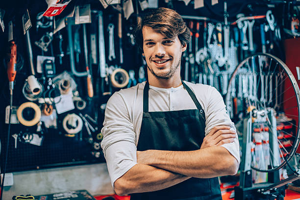 istock Happy bike shop owner 510062722