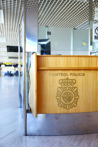 Seville, Spain - August 25, 2014: Unattended Police checkpoint in the airport.