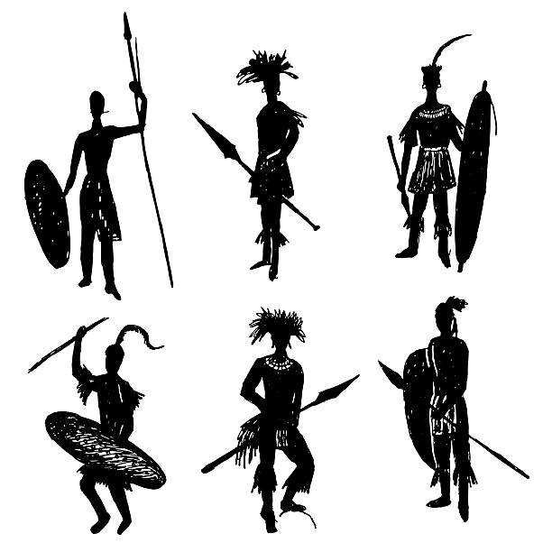 African tribal warriors in the battle suit  vector illustration African tribal warriors in the battle suit and arms drawing sketch hand drawn vector illustration loin cloth stock illustrations