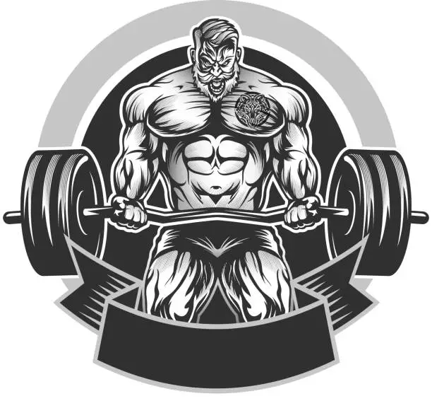 Vector illustration of Muscular Bodybuilding emblem
