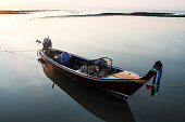 Silhouettes fishing boats at andaman sea,Thailand