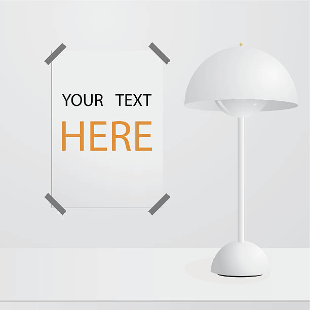 White lamp on table and poster on wall vector art illustration