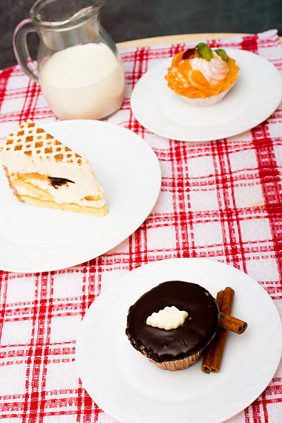istock chocolate cake on whte plate and two cinnamon stick 510064364