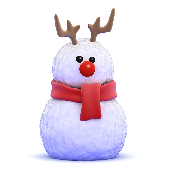 3d Snowman wearing antlers and a red nose