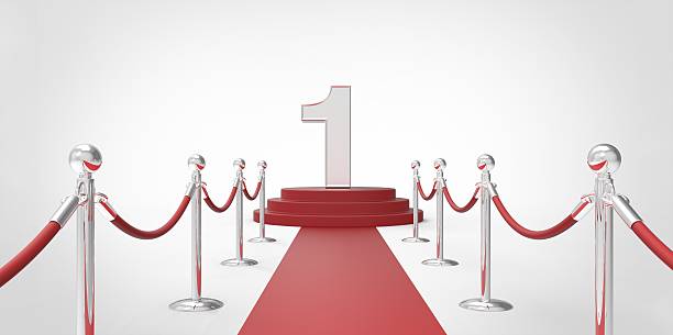 istock Number 1 red carpet VIP way silver chrome fence 510065623