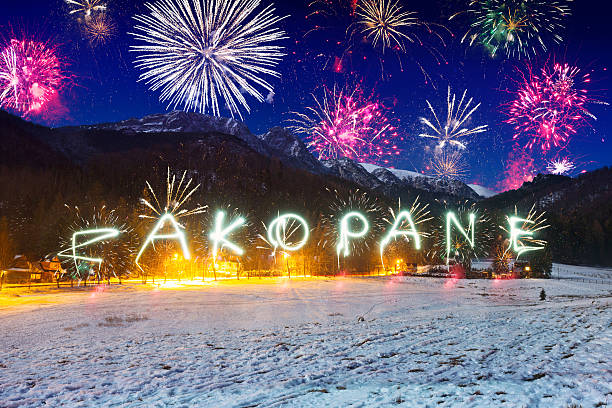 New Years firework display in Tatra mountains New Years firework display in Tatra mountains, Zakopane zakopane stock pictures, royalty-free photos & images