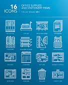 istock Detailed white thin line icons. Office supplies and stationery items 510067518