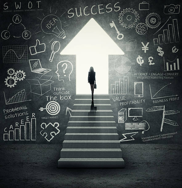 istock Woman walking into bright door 510067553