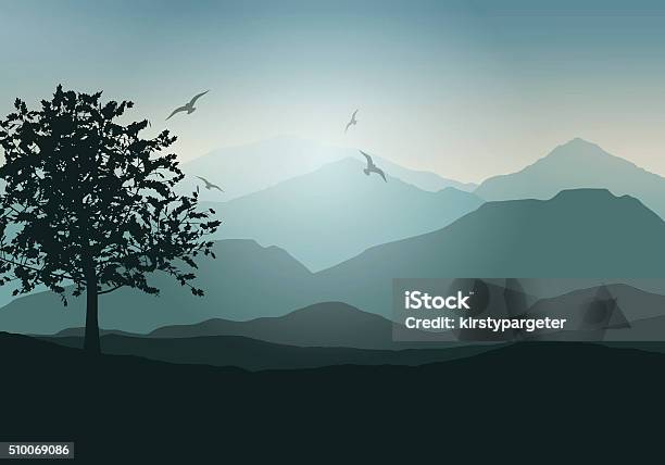 Tree Landscape Stock Illustration - Download Image Now - Sunset, Tree, Backgrounds