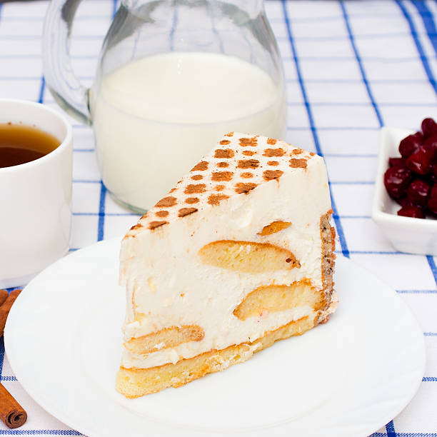 istock piece Italian Cake (dessert) tiramisu on a white plate. Cinnamon 510070396