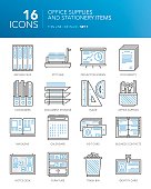 istock Detailed thin line icons. Office supplies and stationery items 510070460
