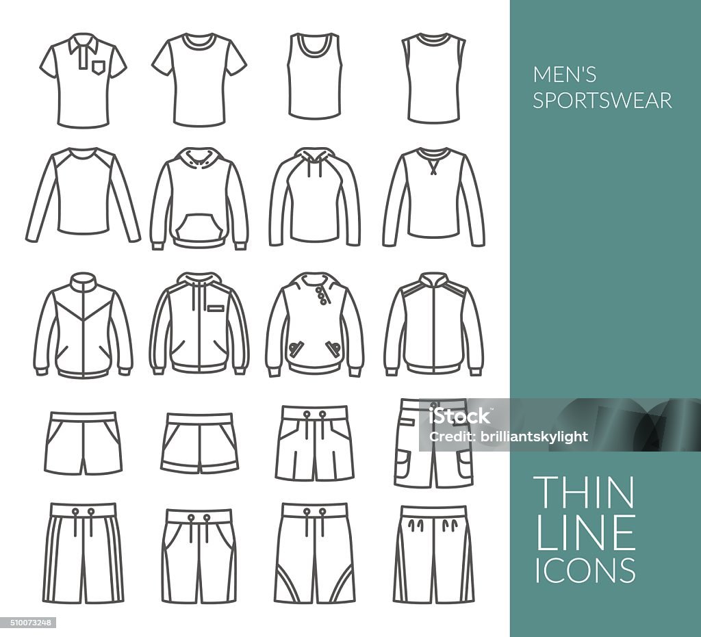 Set with thin line icons on Men's Sportswear theme Set with thin line icons on Men's Sportswear theme. Sport style men's cloth. Vector illustration. EPS 10 Icon Symbol stock vector