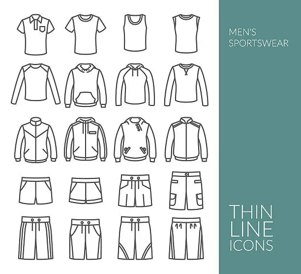 Vector illustration of Set with thin line icons on Men's Sportswear theme