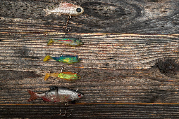 istock Fishing baits isolated on wooden background 510073792