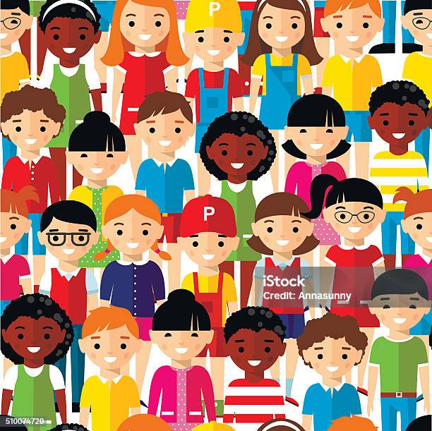 Seamless Background Of International Set Children Stock Illustration - Download Image Now - Child, Multiracial Group, Backgrounds