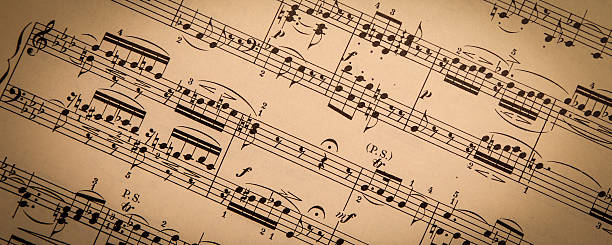vintage notenblatt - musical note treble clef sheet music key signature stock-fotos und bilder