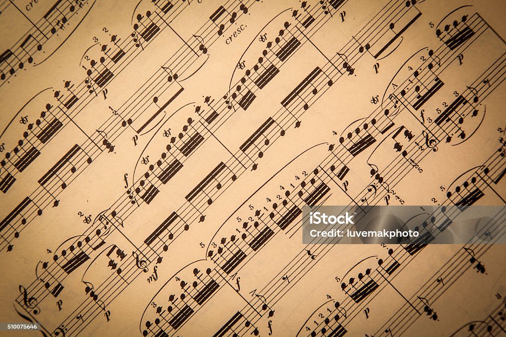 Vintage Sheet Music Old classical sheet music has a vintage tone and texture to it; horizontal format Sheet Music Stock Photo