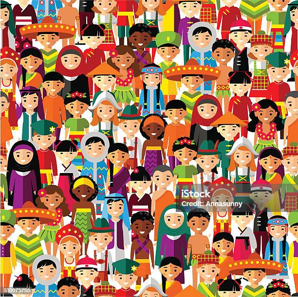 Seamless Background With Set Of Multicultural National Children Stock Illustration - Download Image Now
