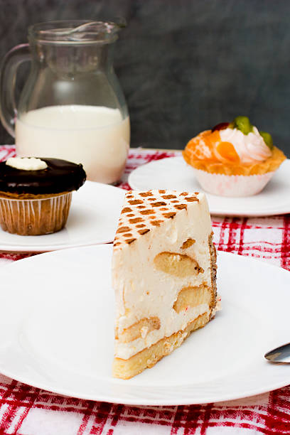 istock piece of tiramisu cake on a white plate. 510075758