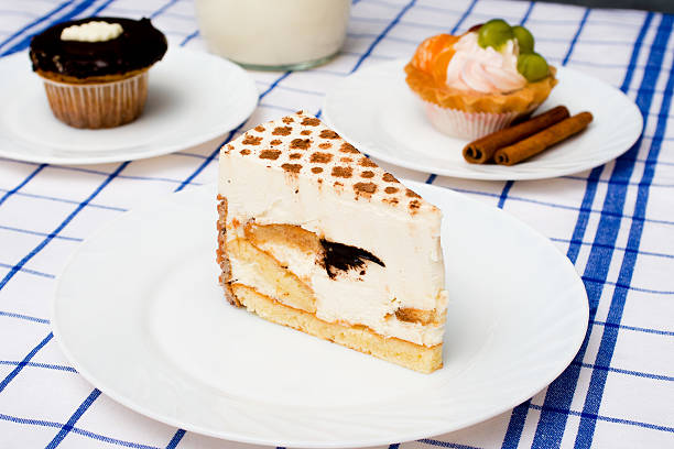istock piece of tiramisu cake on a white plate. 510075846