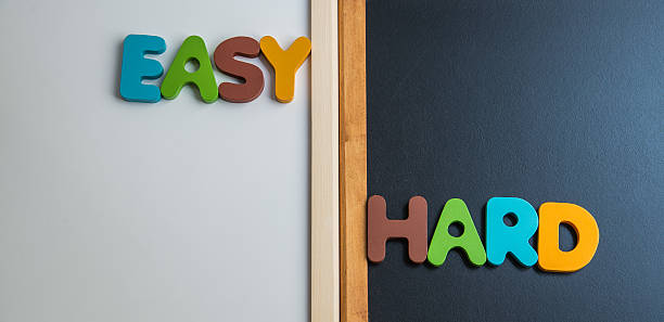 istock Wooden word EASY and HARD on black and white board 510077214