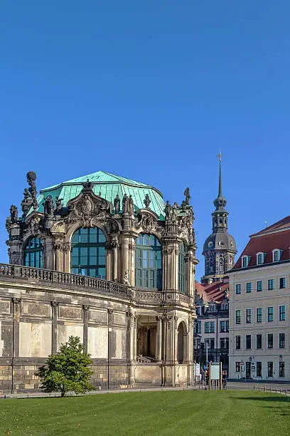 View of Carillon pavilion (Glockenspiel)  is section of Zwinger palace, Dresden, Saxony, Germany
