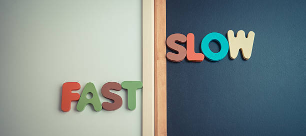 istock Wooden word FAST and SLOW on black and white board 510078052