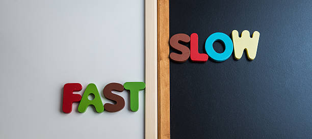 istock Wooden word FAST and SLOW on black and white board 510078206