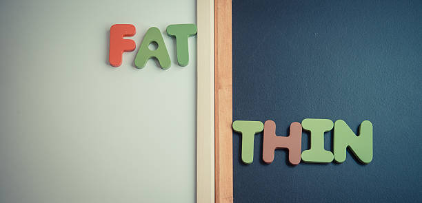 istock Wooden word FAT and THIN on black and white board 510078366