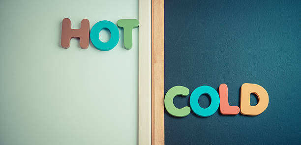 istock Wooden word HOT and COLD on black and white board 510078696