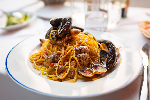 istock Italian pasta with seafood and herbs 510082868