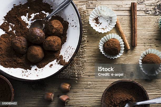 Selfmade Chocolates Stock Photo - Download Image Now - Backgrounds, Brown, Cafe