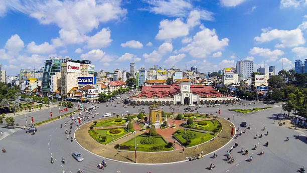 View over Ben Thanh Market in central Saigon High angle view over Ben Thanh Market in central Saigon ho chi minh city photos stock pictures, royalty-free photos & images