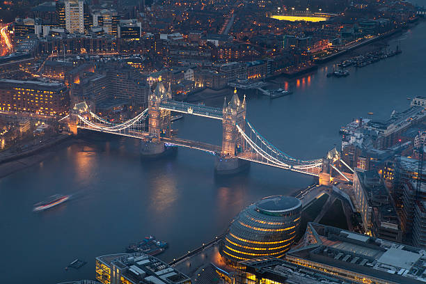 istock Tower Bridge  at night twilight London, England, UK, top view 510103149