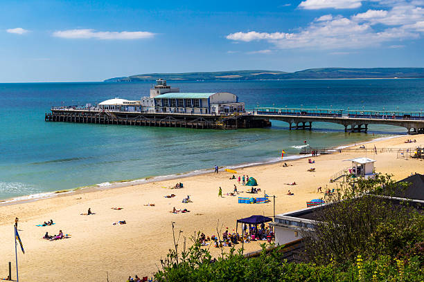 Bournemouth Beach Dorset Overlooking Bournemouth Beach and Pier Dorset England UK Europe christchurch england photos stock pictures, royalty-free photos & images
