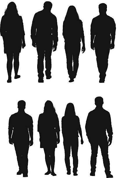 illustrations, cliparts, dessins animés et icônes de quatre personnes marchant - group of people people silhouette couple