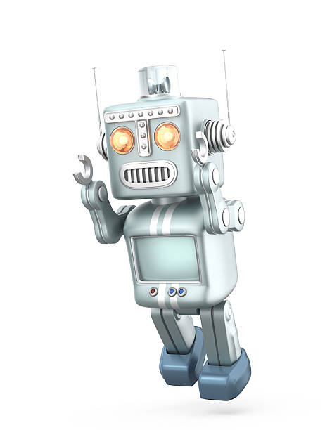 istock Vintage robot trying to fly.  Isolated on white background 510128331