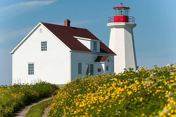 Lighthouse Lighthouse on a beautiful day. Mingan Archipelago national park, Northern Quebec, Canada. north quebec stock pictures, royalty-free photos & images