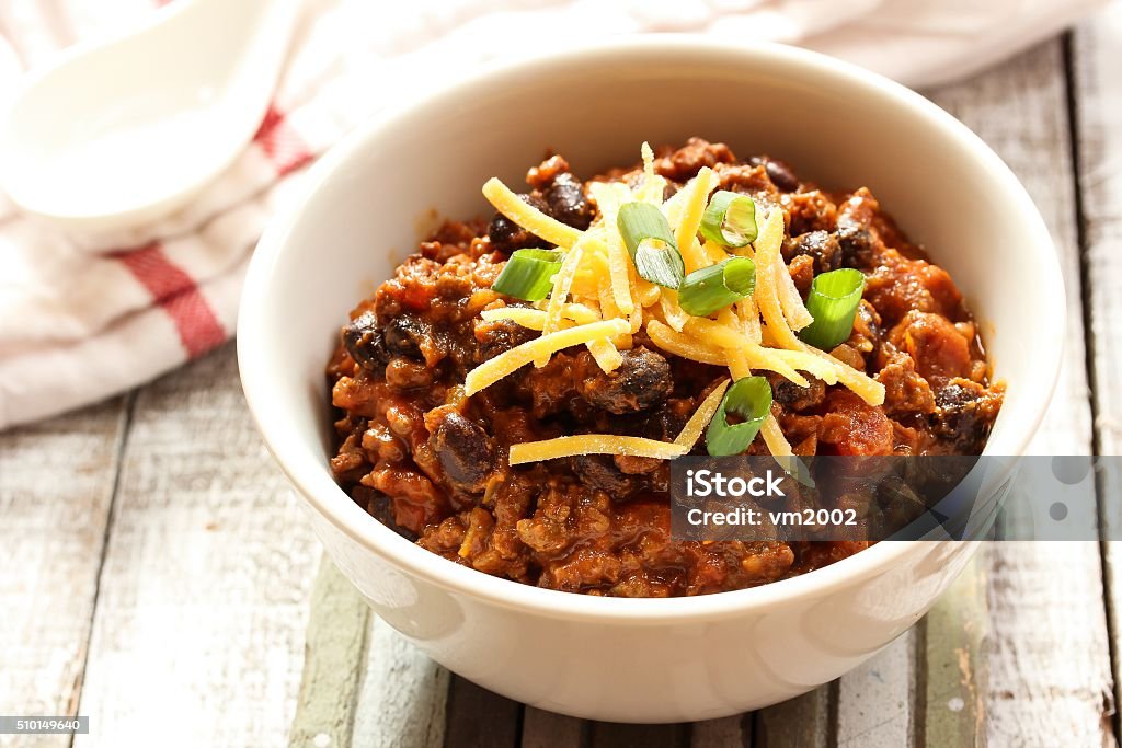 Beef chili with kidney beans and cheese topping Chili Con Carne Stock Photo