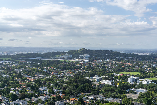 auckland city view of one tree hill from mount wellington in new zealand.