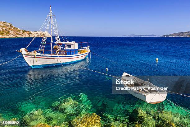 Fishing Boats At The Coast Of Zakynthos Stock Photo - Download Image Now - Bay of Water, Beach, Blue