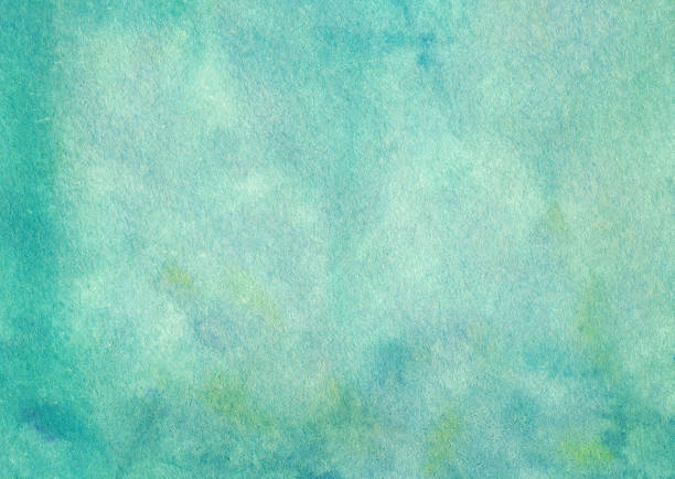 Hand painted watercolor and ink background. There is a mottled and distressed texture throughout the painting. The prominent color is shades of turquoise blue and green, leaning more towards a seafood green color.