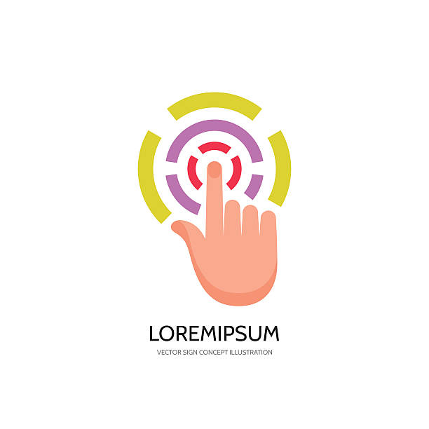 ilustrações de stock, clip art, desenhos animados e ícones de tela de toque do dedo-conceito vetoriais ilustração de sinal - human thumb click human hand communication