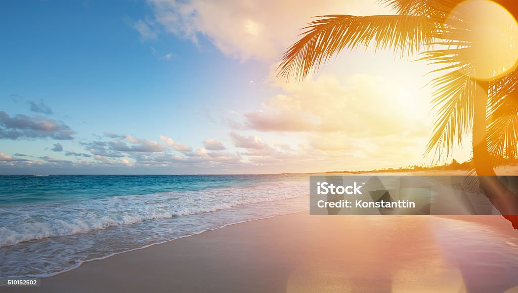 Art Summer vacation ocean beach Art Beautiful sunrise over the tropical beach Beach Stock Photo