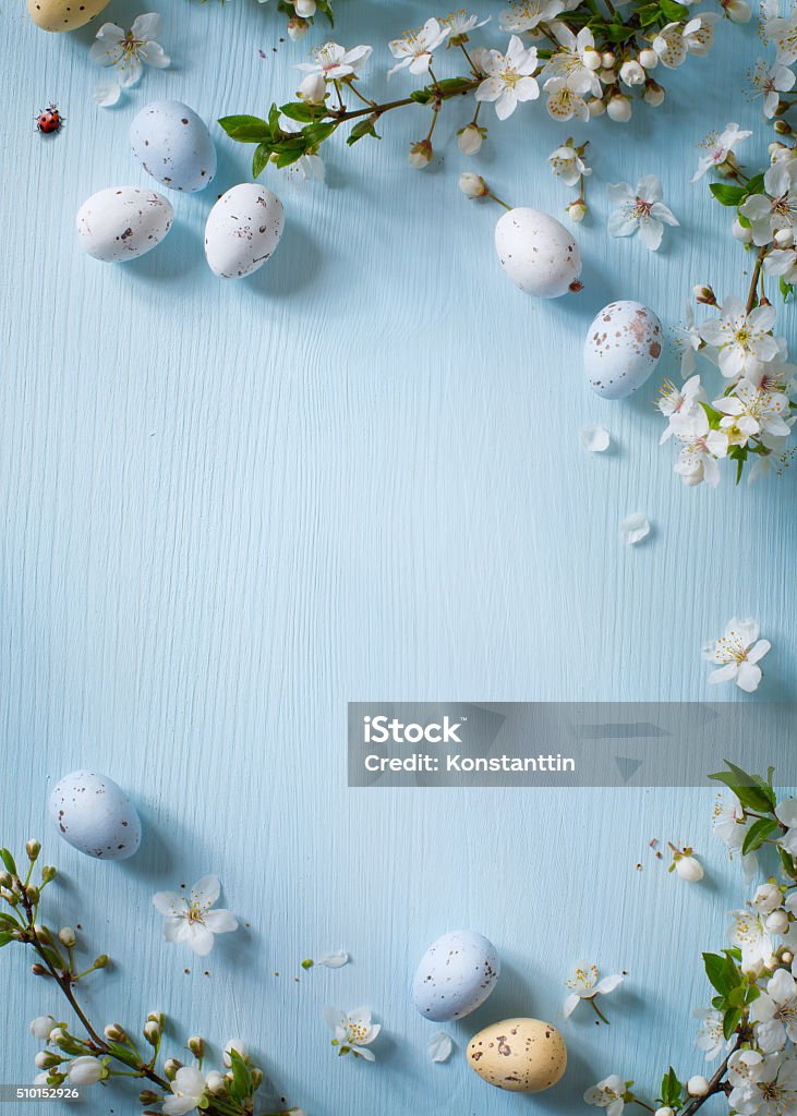 Easter eggs on wooden background Easter eggs and spring flowers on wooden background Easter Stock Photo
