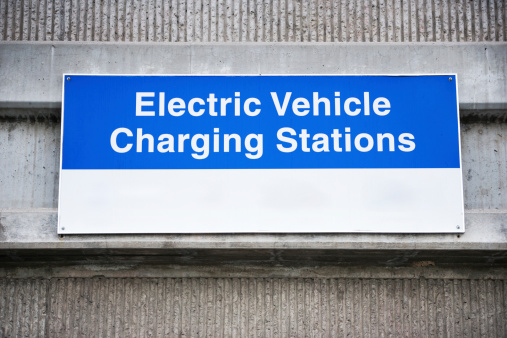 Information board in the parking lot for the electric vehicles.