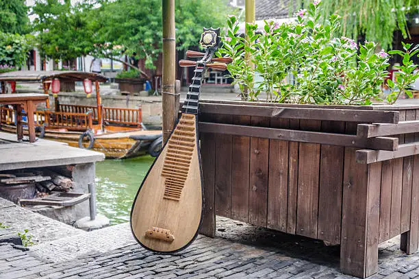Pipa or chinese guitar in a rural water town village